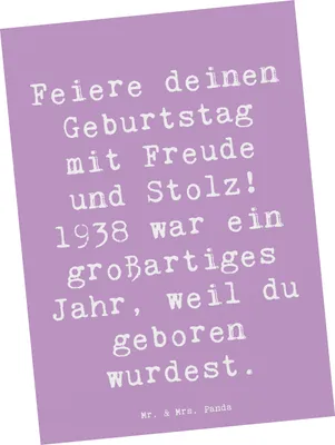 Produktbild von Mr. & Mrs. Panda Postkarte Spruch 1938 Geburtstag - Lavendeltraum - Geschenk, Happy Birthday, Grußkarte, Postkarten, einzelkarte, Nostalgie, Jubiläum, Feiern, Freude