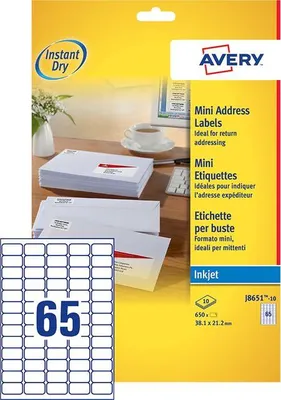 Produktbild von Avery - Etikett J8651-10 38,1 x 21,2 mm weiß 650 Etiketten