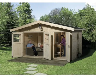 Produktbild von WEKA 261.4030.10.00 Gartenhaus/Blockbohlenhaus Hinterzarten  Nebenraum mit Einzeltür/Doppeltür ; Größe: 2 ; Farbgebung:  ; Wandstärke: 28 mm ; Maße (LxBxH): 400 cm x 365 cm x 262 cm ; Seitenwandhöhe: 210 cm