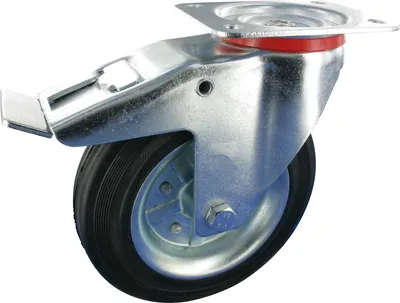 Produktbild von Lenkrolle mit Feststeller Rad 100mm Vollgummi Rollenlager Tragfähigkeit:70KG