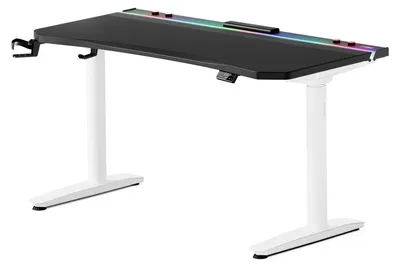 Obrázek produktu pro Elektrický herní stůl, psací stůl, počítačový stůl, ergonomický, s držákem na sluchátka z uhlíkových vláken a držákem na nápoje, černobílý: 1400 x 700 mm