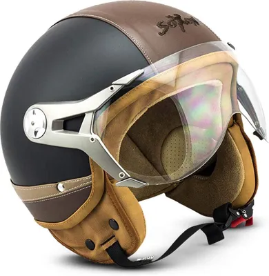 Produktbild von SP-325 Urban „Schwarz“ · Jet-Helm · Motorradhelm Rollerhelm Scooterhelm Mopedhelm Mofahelm Chopper Retro Vespa Vintage · ECE 22.05 Visier Leder-Design Schnellverschluss Tasche XL (61-62cm)