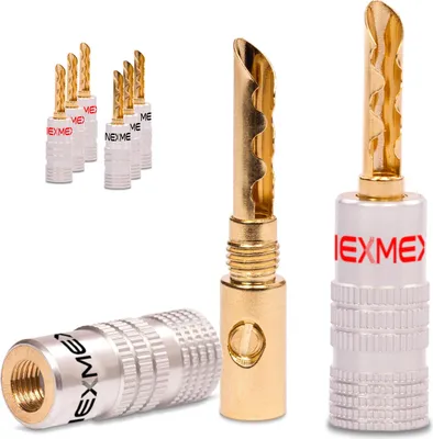 Produktbild von NEXMEX Hohl Bananenstecker 4mm 8x Stecker schraubbar vergoldet Lautsprecherkabel