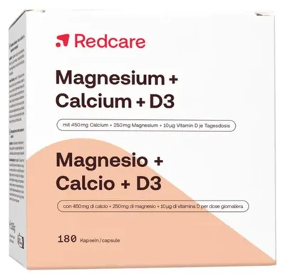 Immagine prodotto di Redcare Magnesio + Calcio + D3, capsule, 180 capsule