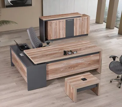Produktbild von Arbeitszimmermöbel Eckbürotisch Komplette 3tlg Holz Grau Büromöbel