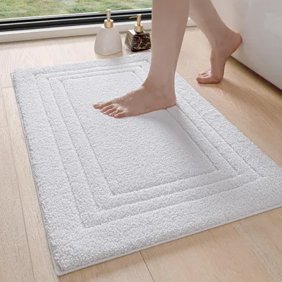 Image de Tapis de bain 40 x 60 cm, tapis de bain moelleux, antidérapant, lavable, tapis de douche absorbant pour la salle de bains et la douche, blanc