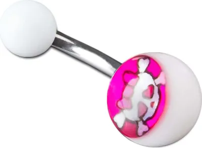 Produktbild von viva-adorno 1 Stück Bauchnabel Piercing Banane 316L Chirurgenstahl Kunststoff Kugeln verschiedene Motive Picture Logo Z382, weiß / Totenkopf
