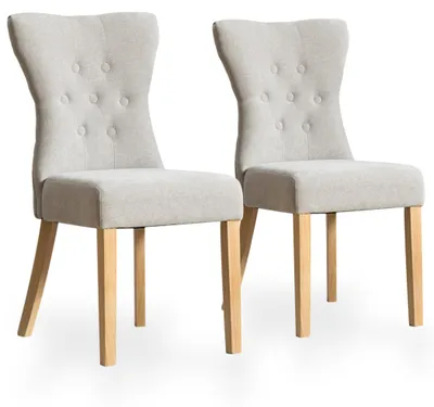 Image de Ensemble de deux chaises de salle à manger en velours, avec dossier haut, capitonnage boutonné et pieds en bois massif, couleur gris