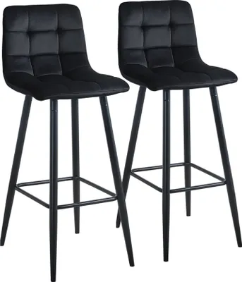 Produktbild von CLIPOP Hoher Barhocker 2er Set aus Samt, für Bar, Theke und Zuhause, schwarz