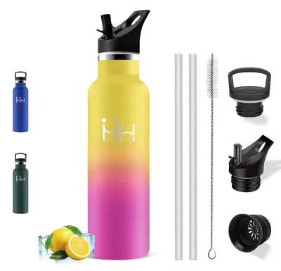 Produktbild von Trinkflasche Edelstahl, Trinkflasche 750ml, Wasserflasche mit Strohhalm