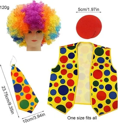 Immagine prodotto di Allegro costume da clown - 4 pezzi - Costume da festa - Accessori colorati - Carnevale