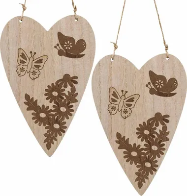 Produktbild von Dekohänger Holz Herz Schmetterling Blumen Landhausstil 13,5x20cm 6er Set