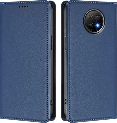 Image de Housse de téléphone portable pour Xiaomi Redmi Note 9T, étui à rabat en cuirPolyuréthaneantichoc magnétique avec support bleu foncé