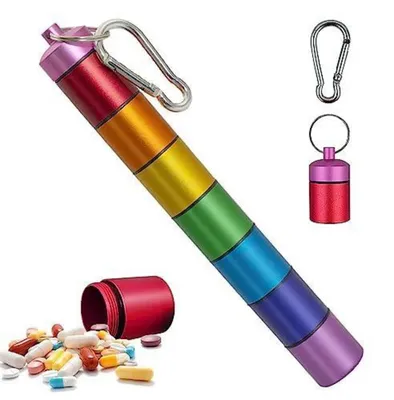 Image de Boîte à comprimés pour 7 jours, boîte à pilules en métal, ronde, de couleur vive, étanche, avec 7 compartiments