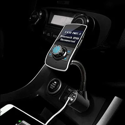 Zdjęcie produktu dla Bezprzewodowy nadajnik Bluetooth - system audio samochodowy - podwójne szybkie ładowanie USB - przenośny nadajnik FM - odpowiedni dla odtwarzaczy MP3 - kompaktowy