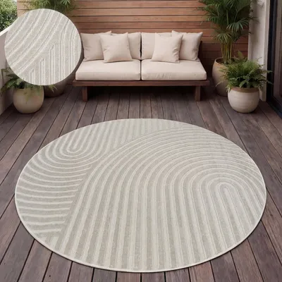 Image de Tapis d'extérieur Résistant aux intempéries Balcon Salon Scandinave Boho Unicolore Taille 200 cm Rond