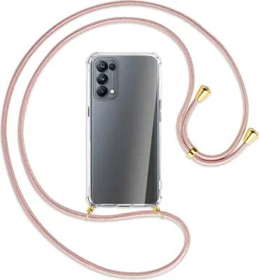 Produktbild von Handykette Backcover-Schutzhülle mit Band (Metall goldfarben) für Oppo Reno5 Pro 5G - roségold
