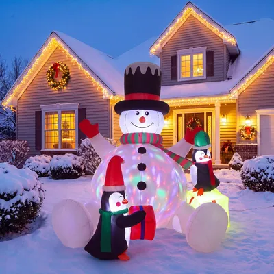 Produktbild von HAUSPROFI Aufblasbarer Schneemann 210 cm mit LED & Buntem Drehlicht, XXL Weihnachtsdeko für Außen & Innen, inkl. Gebläse & Befestigung