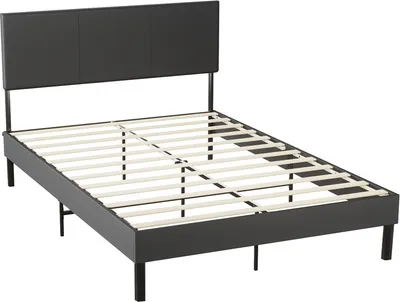 Produktbild von Clanmacy Bettgestell hohes Kopfteil robustes Bettgestell Maximale 140x200CM Tragfähigkeit 350 kg für Schlafzimmerbett Kunstleder