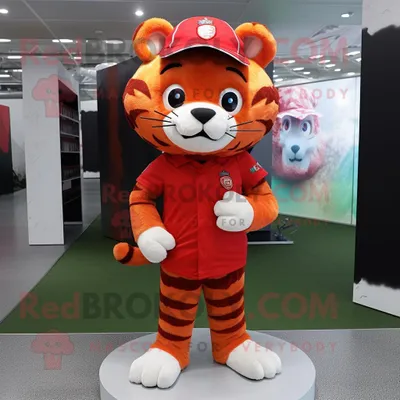 Produktbild von Roter REDBROKOLY Tiger Maskottchen kostüm gekleidet in ein Minikleid und Mützen