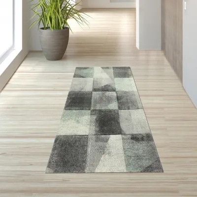 Produktbild von Teppich Karomuster in grau grün anthrazit Größe - 80 x 150 cm