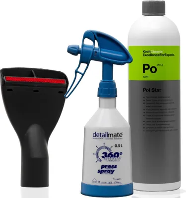 Produktbild von Polsterdüse Staubsauger Düse 35mm mit Fadenheber 10 cm breit für Auto, Haushalt + Koch Chemie POL-Star 1L + detailmate Sprühflasche blau 0,5L