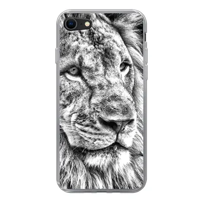 Produktbild von MuchoWow® Handyhülle Schutzhülle Hülle für iPhone SE 2020 Porträt - Löwe - Schwarz und weiß Silikon Softcase Handy Hülle - Kartenbesitzer