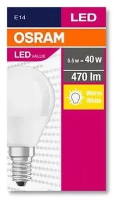 LED žiarovka, E14, malá guľa, P45, 5,7W, 470 lm, 2700K (MF), OSRAM "Value"