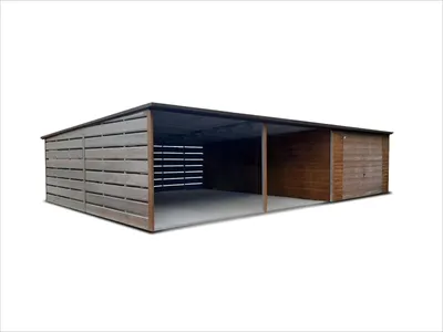 Produktbild von Fertiggarage für ein Auto 3x6 m Carport 6 m Pultdach Schwingtor Holzoptik