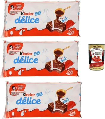 Produktbild von Kinder Délice 3×390g (30 Riegel) – Schoko-Kuchenriegel mit Milchcreme, einzeln verpackt, ideal für Frühstück Pause & unterwegs, Familienvorrat + Italian Gourmet polpa