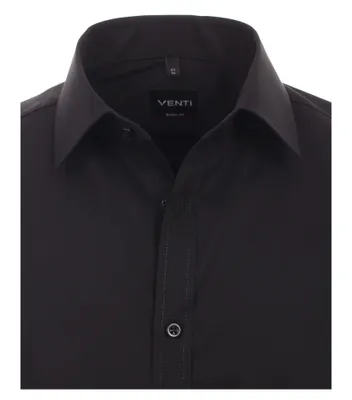 Produktbild von Venti - Body Fit - Herren Hemd unifarben mit Kent-Kragen in weiß oder schwarz (001410), Größe:41, Farbe:Schwarz (800)