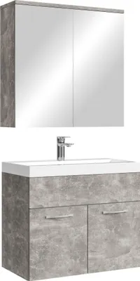 Produktbild von Badplaats Badmöbel Komplettset Montreal 60 x 35 cm Beton Grau - Badezimmermöbel mit Waschbecken und Spiegelschrank