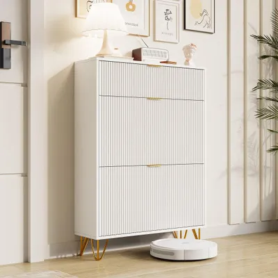 Zdjęcie produktu dla Półka na buty - Stojak na buty - Organizer na buty - Szafka na buty - Pudełko na buty - Biały - 80x24x118,5 cm