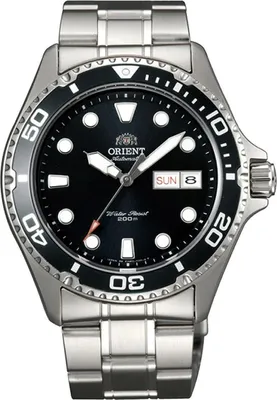 Produktbild von Orient Ray II TAA02004B9 Herren Automatik Uhr, 42mm Durchmesser, 13mm Höhe, 20mm Armbandbreite, 200mm Handgelenkumfang, 20 ATM wasserdicht, Gehäuse & Armband Edelstahl Silber, Mineralglas, Zifferblatt Schwarz, sportlich, Taucher, klassisch, 40 Stunden Gangreserve.