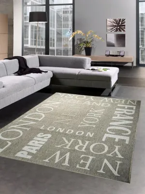 Obrázek produktu pro Koberec sisalový vzhled kuchyňský běhoun City New York Londýn Paříž šedá bílá velikost - 60x110 cm