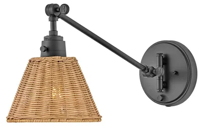 Produktbild von Elstead Arti  Wandleuchte E27 Schwarz, Rattan Schirm Schwarz und Rattan natur