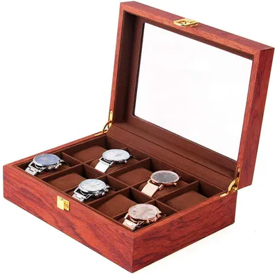Produktbild von Uhrenbox Gitter 10 Zellen Uhrenschatulle Uhrenkasten Vintage Geschenke Uhrenschachtel