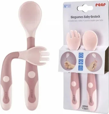 Produktbild von reer R23044, Kleinkind-Besteck, Pink, Polypropylen (PP), Thermoplastisches Elastomer (TPE), Mädchen, 1 Person(en), 2 Stück(e)