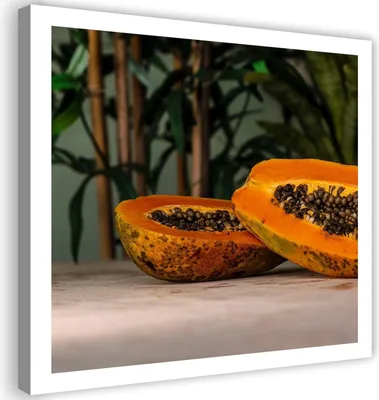 Produktbild von Leinwandbild zwei papayahälften 40x40 cm Feeby orange wandbild bereit zum aufhängen
