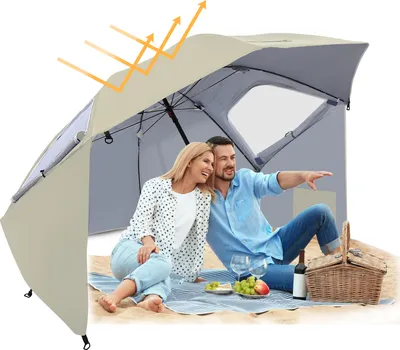 Obrázok produktu pre Aopunly Beach Umbrella Parasol 210cm UV ochrana 50+ Tiltable with Ground Spike Carrying Bag Water-repellent Beach Garden Balcony Umbrella Garden Umbrella Beige