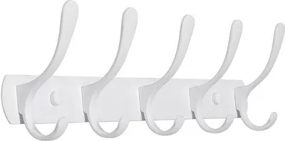 Produktbild von Moderner Metallkapstok mit 5 Haken für Wandmontage, ideal für Heim und Büro, weiß