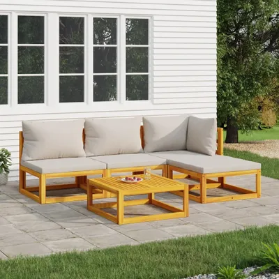 Produktbild von Maison Exclusive - 5-tlg. Garten-Lounge-Set mit Hellgrauen Kissen Massivholz