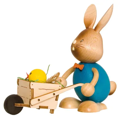 Produktbild von Drechslerei Kuhnert - Dekofigur aus Holz - Hase Stupsi mit Schubkarre - ca. 12cm