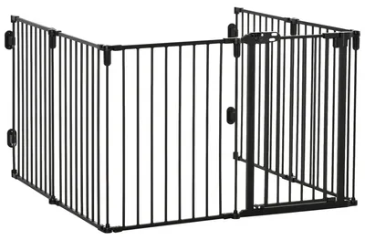 Produktbild von 6-teiliges, faltbares Sicherheitsgitter, Hundegitter aus Stahl, automatisches Verriegelungssystem, schwarz
