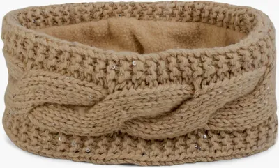 Produktbild von styleBREAKER Damen Stirnband Grobstrick mit Zopfmuster und Pailletten, warmes Fleece Innenfutter, Haarband, Headband 04026002