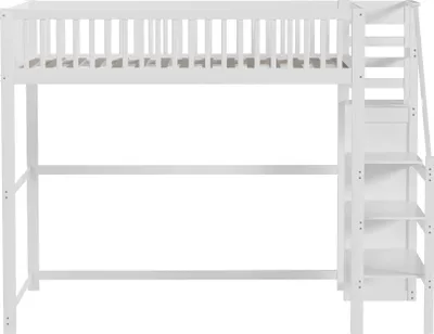 Produktbild von Hochbett 140x200cm(Ohne Matratze) Kinderbett Einzelbett Holzbett Mit Treppemit Mit Aufbewahrungsregal Mit Kleiderschrank Weiß