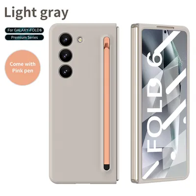 Produktbild von Handyhülle für Samsung Galaxy Z Fold 6 Schlank Stoßfest Kratzfest Schutzhülle mit Eingabestift und Displayschutz Pink Grau