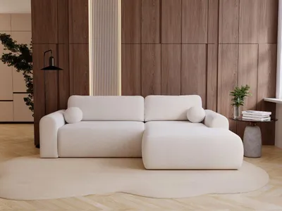 Produktbild von GrainGold Ecksofa L-Form Rechts Savana - Ecksofa mit Schlaffunktion und Bettkasten - Moderne Ecksofa, Wohnzimmer Ecksofa - Eckcouch Weiß (Lambi 07)