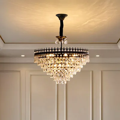 Zdjęcie produktu dla Lampa sufitowa Vrygle Kristall, czarna, średnica 60 cm. Luksusowa lampa sufitowa z 8 żarówkami E14