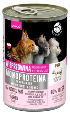 Zdjęcie produktu dla Mokra karma dla kota PetRepublic MONOPROTEINA z wieprzowiną w sosie 400 g